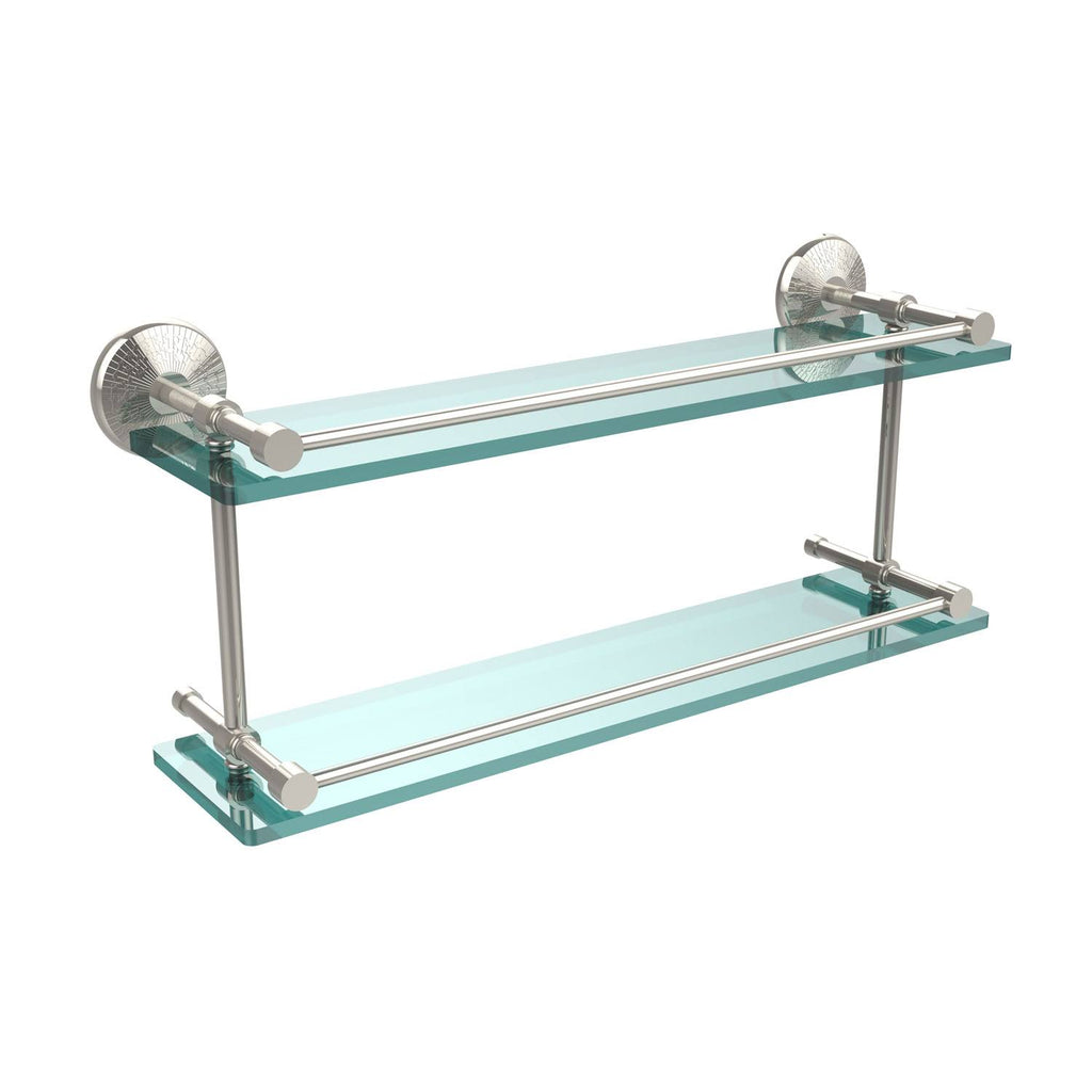 22-inch Double Glass Shelf with Gallery Rail Polished Nickel M280648