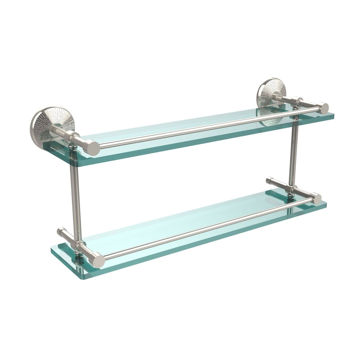22-inch Double Glass Shelf with Gallery Rail Polished Nickel M280648