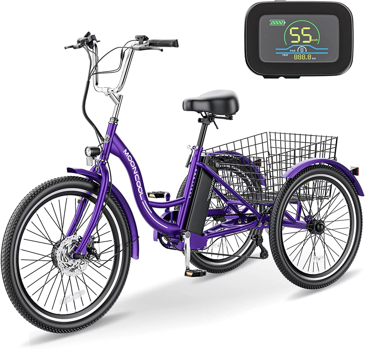 Electric Trike, 7 Speed 24"/26" 3 Wheel Electric Bicycle with 36V 14.5Ah Lithium Battery E10157