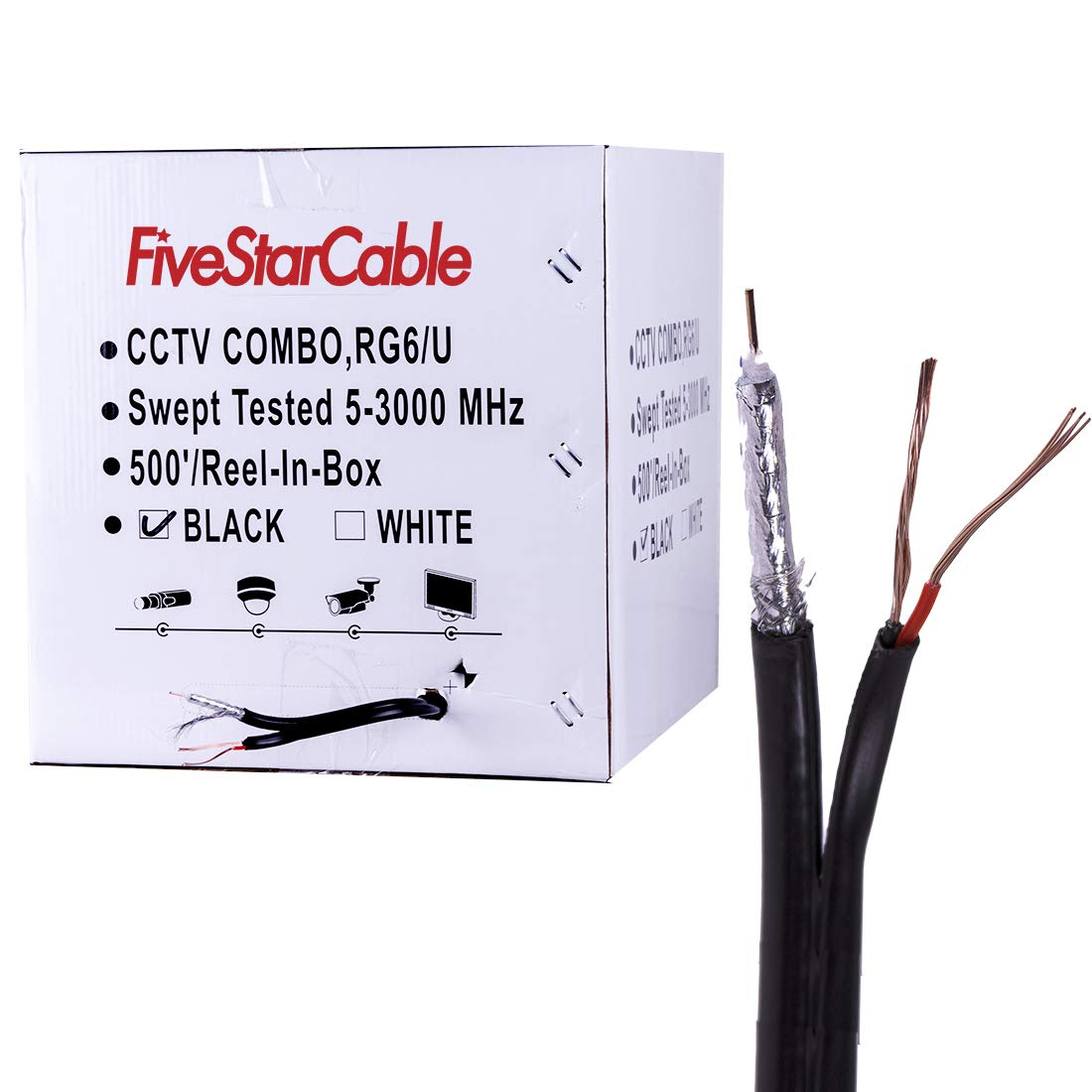 500 ft RG6/U Coaxial CCTV Cable with 18AWG/2 Power X856