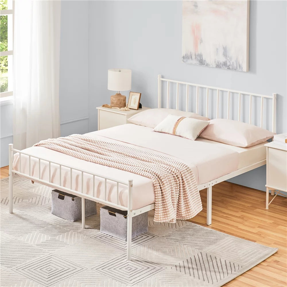 Queen Metal Bed Frame with Spindle Headboard and Footboard V52391