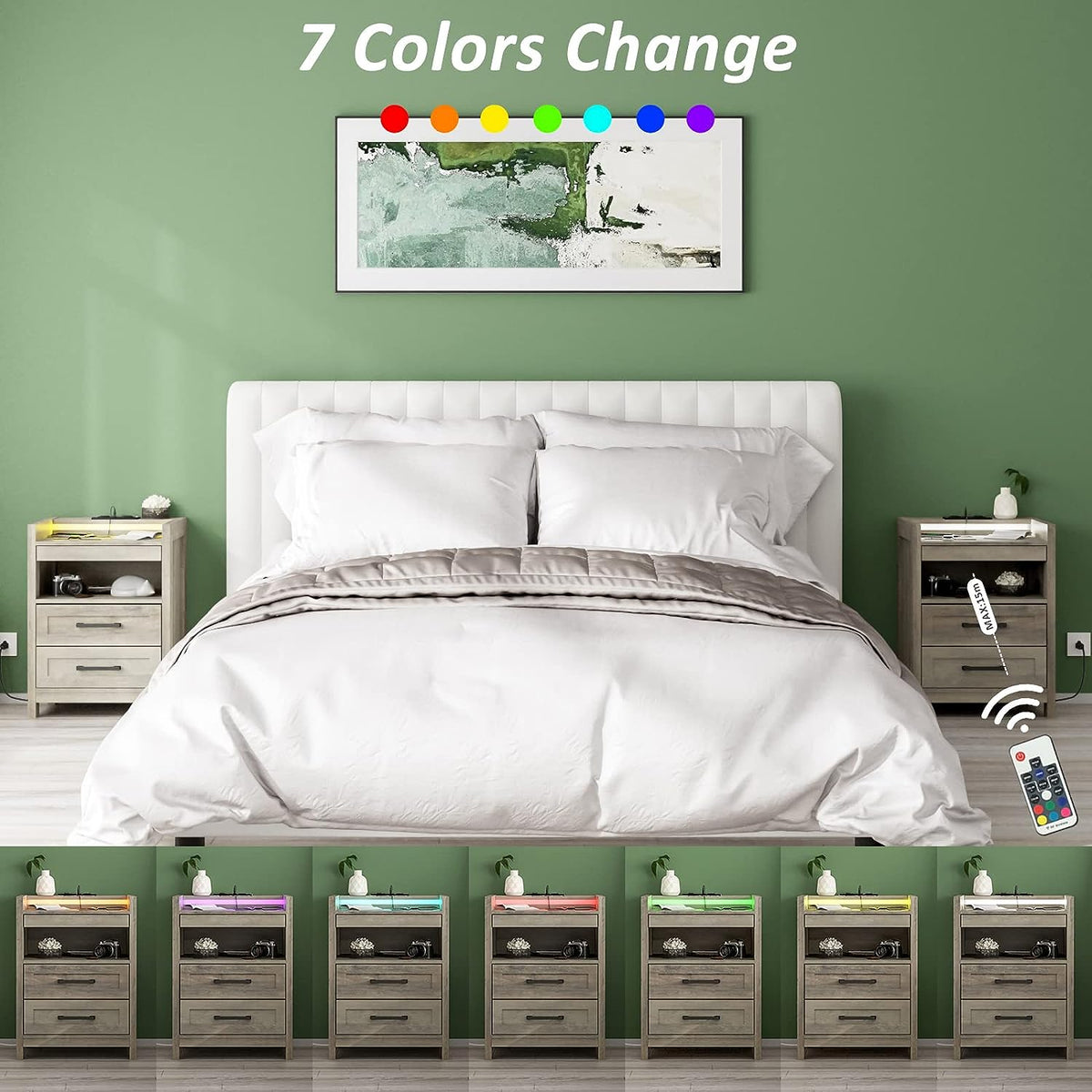 Grey Wood Nightstand with 2 Drawers and Pull-Out Shelf Q80514