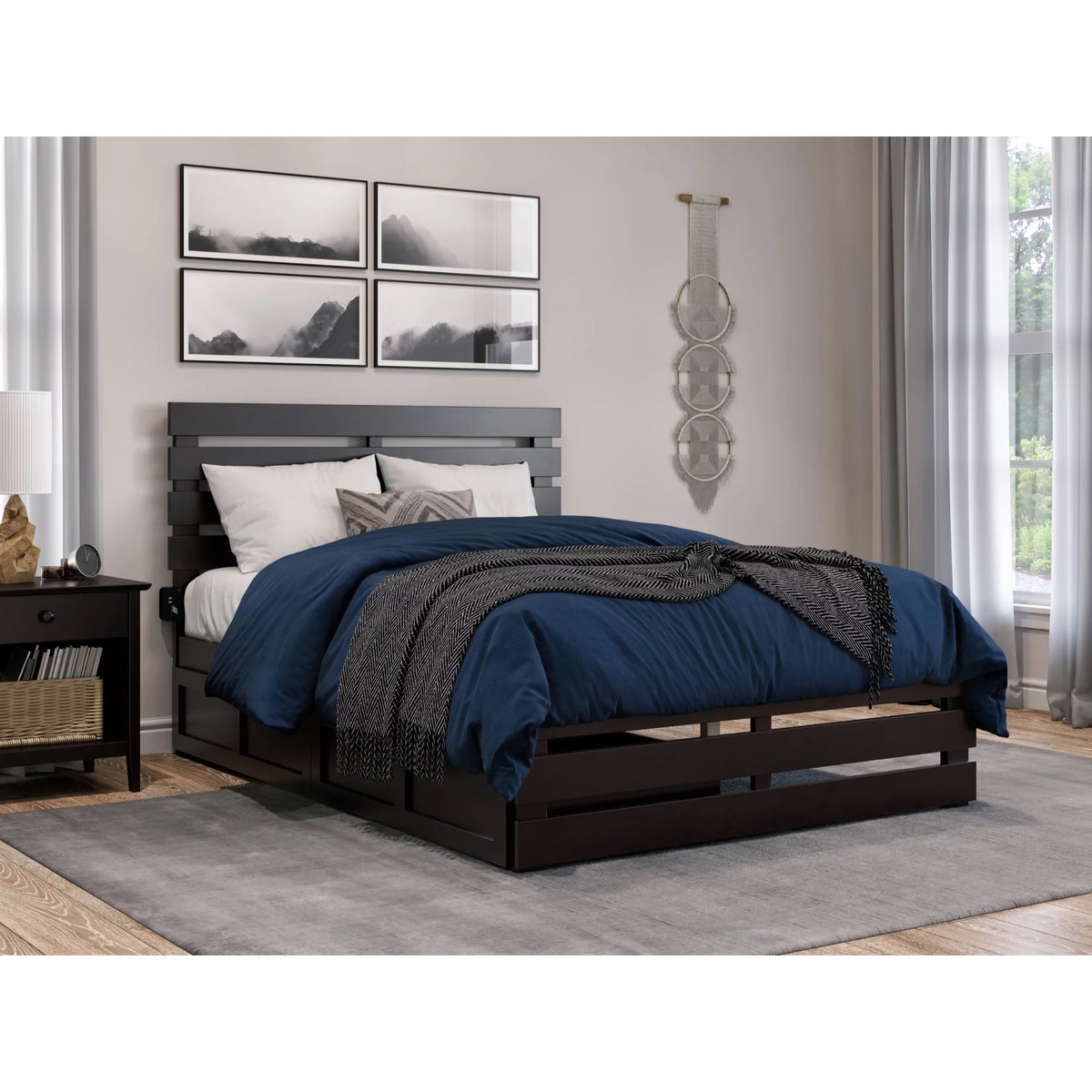 Espresso Wood Full Bed with Footboard and 2 Drawers Q61463