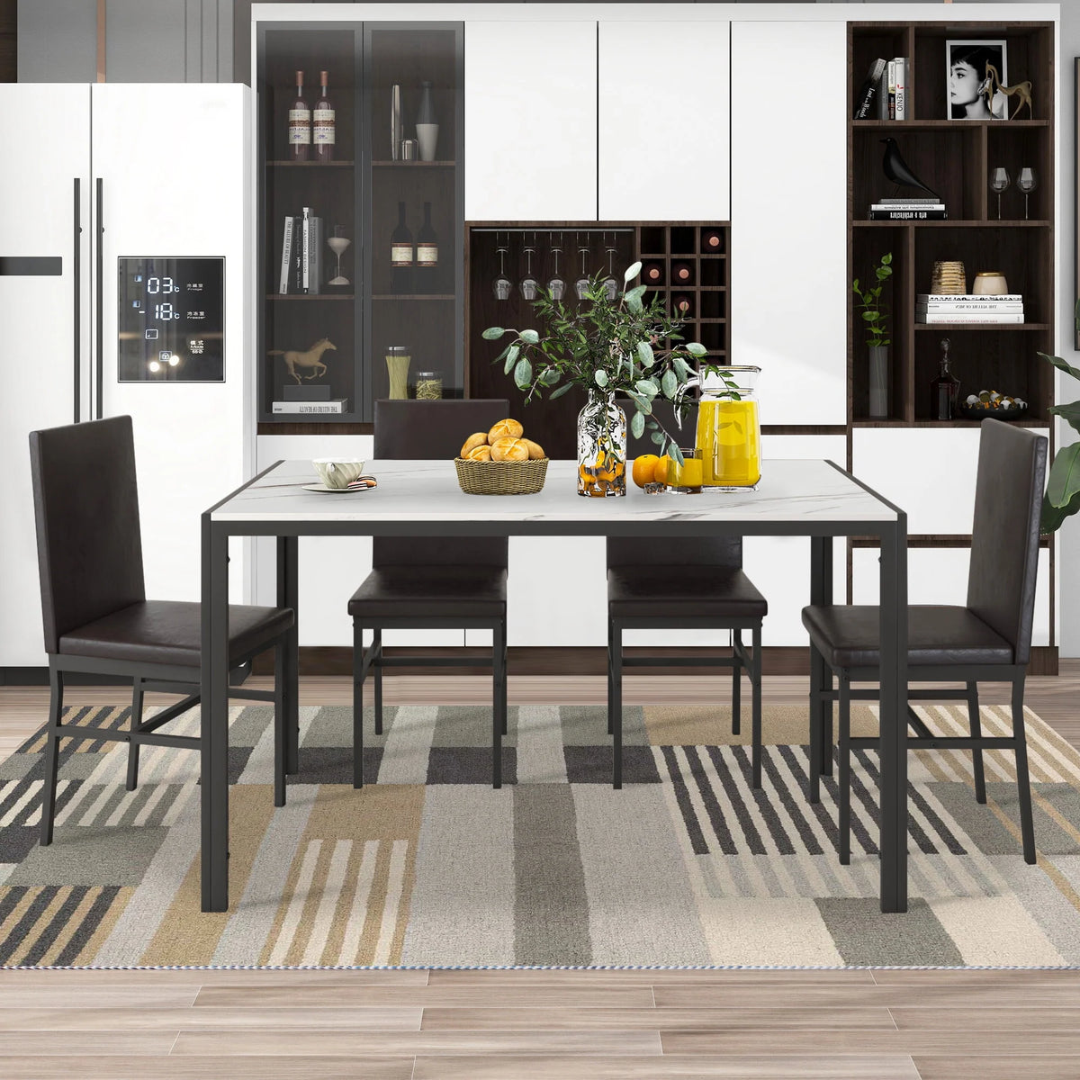 Gray 5-Piece Faux Marble Dining Table Set B97733