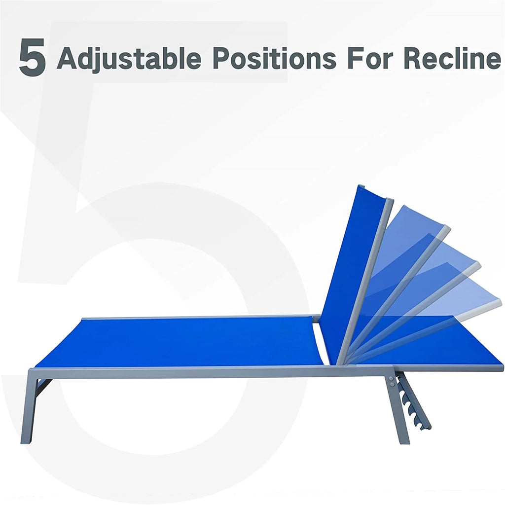 Blue 3 Pieces Adjustable Steel Textilene Patio Chaise Lounge Set F6715