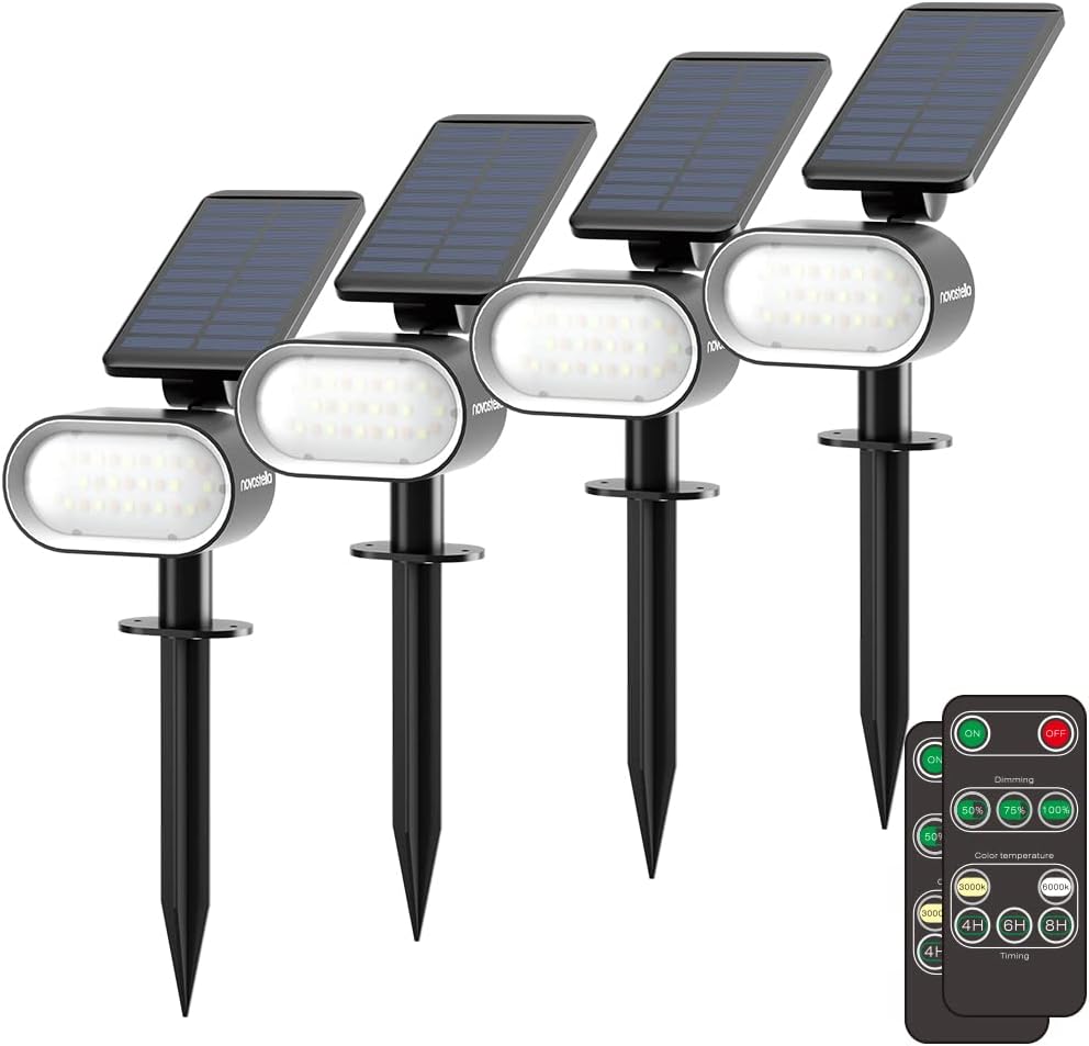 2 Pack Solar Powered LED Landscape Spot Light with Remote, Warm&Cool White, IP65 Waterproof V9369