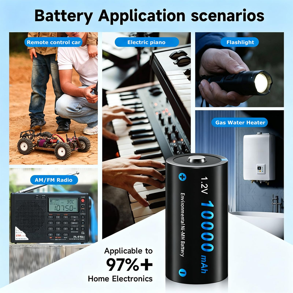 4 Pack Rechargeable D Batteries 10000mAh L43745