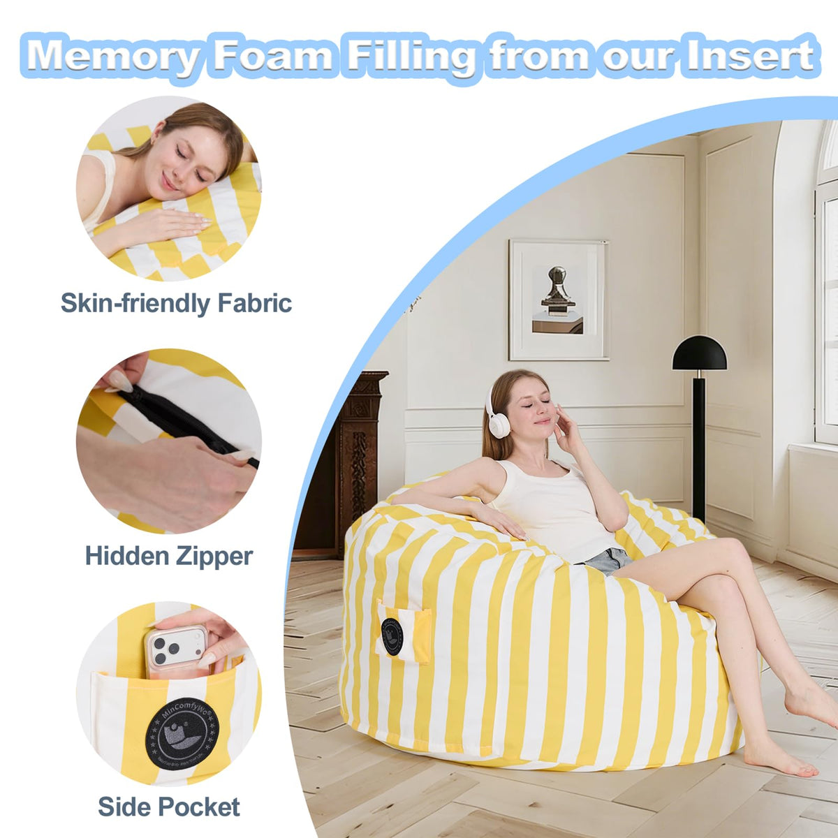 4FT Oversized Waterproof Memory Foam Bean Bag Chair Y753