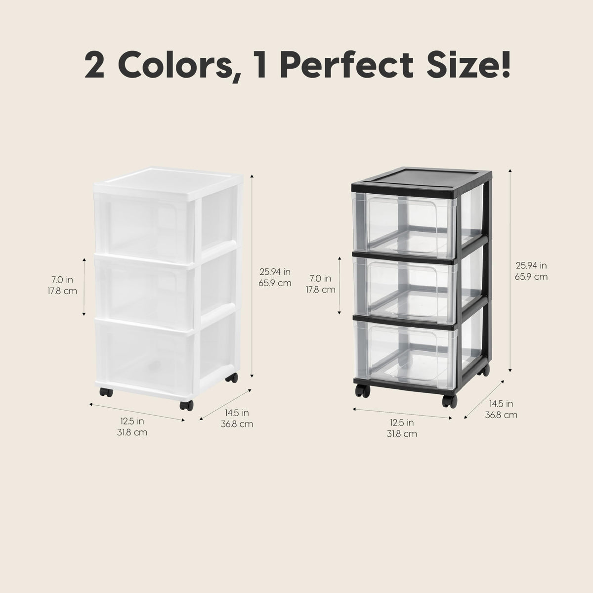 3 Drawer White Clear Storage Organizer Rolling Cart J800889
