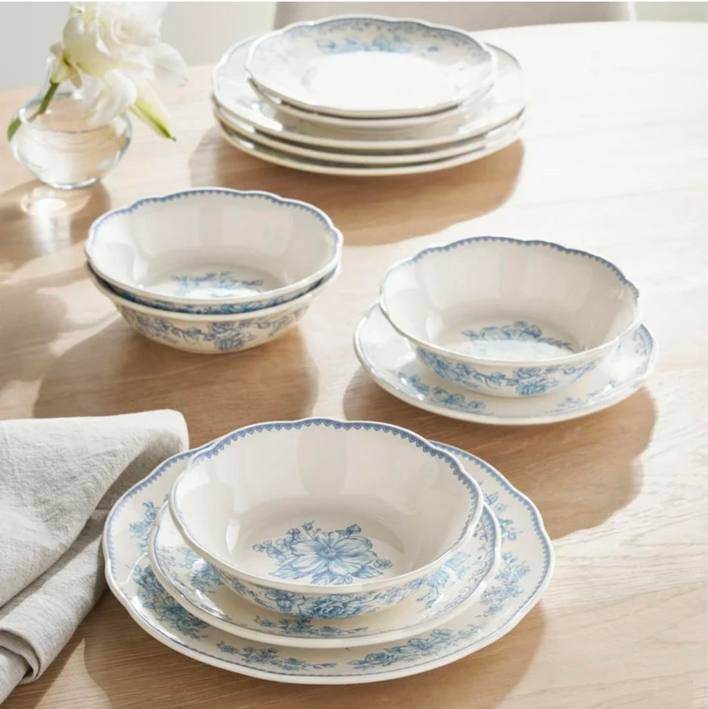 Blue 12-Piece Stoneware Dinnerware Set C354376