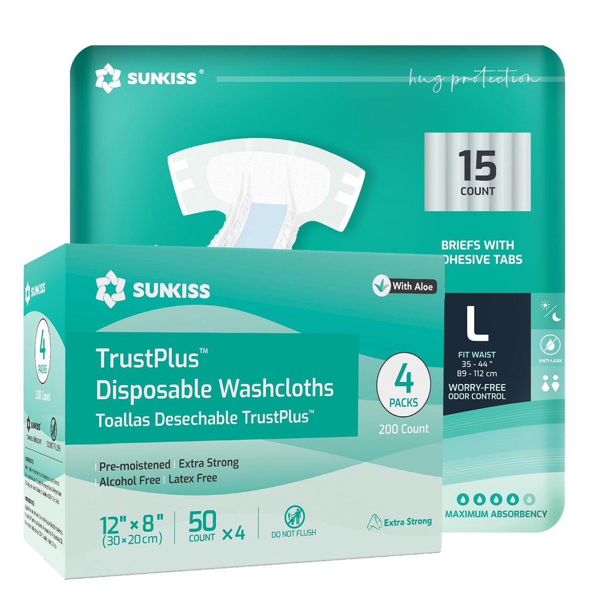 Adult Diapers Large 15 Count & Wet Wipes 200 Count A645