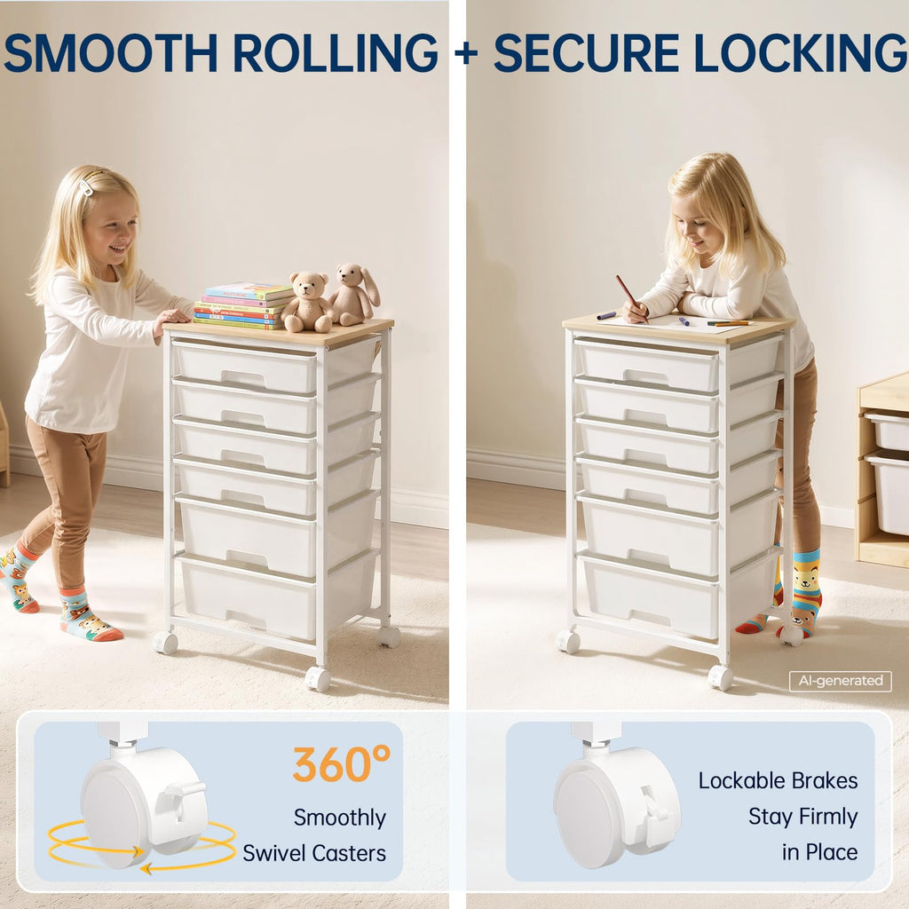 Rolling Storage Cart with 6 Drawers Y78516