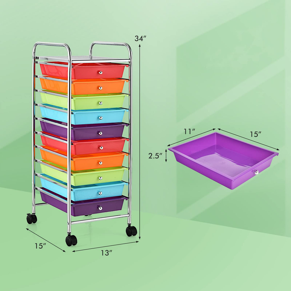10-Tier Rolling Storage Cart with Drawers X327216