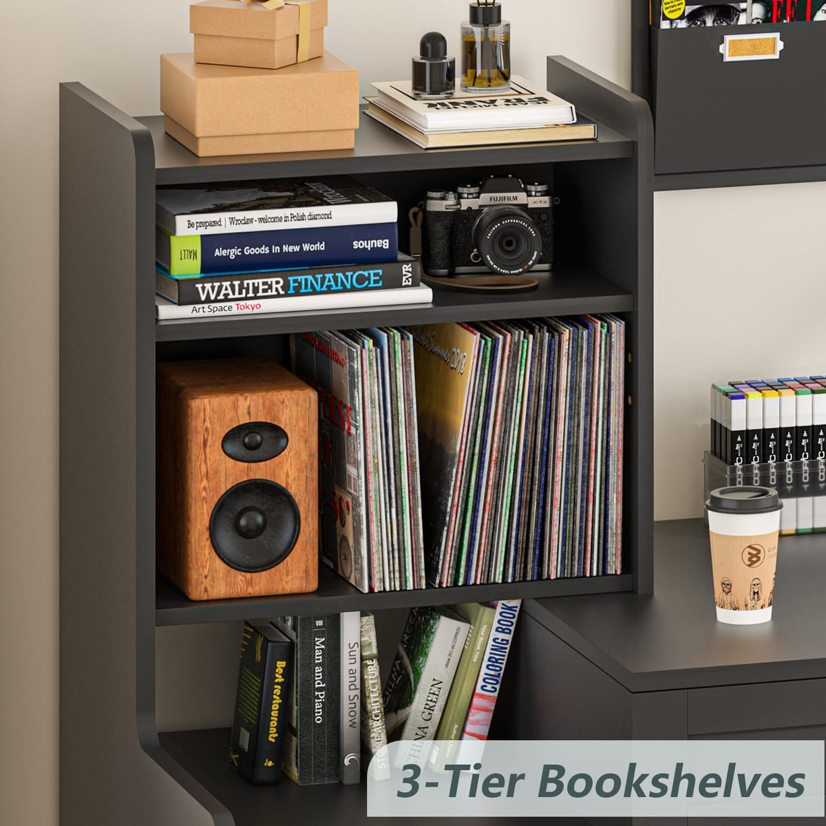 60" Computer Desk with Drawers & Bookshelves Y3535