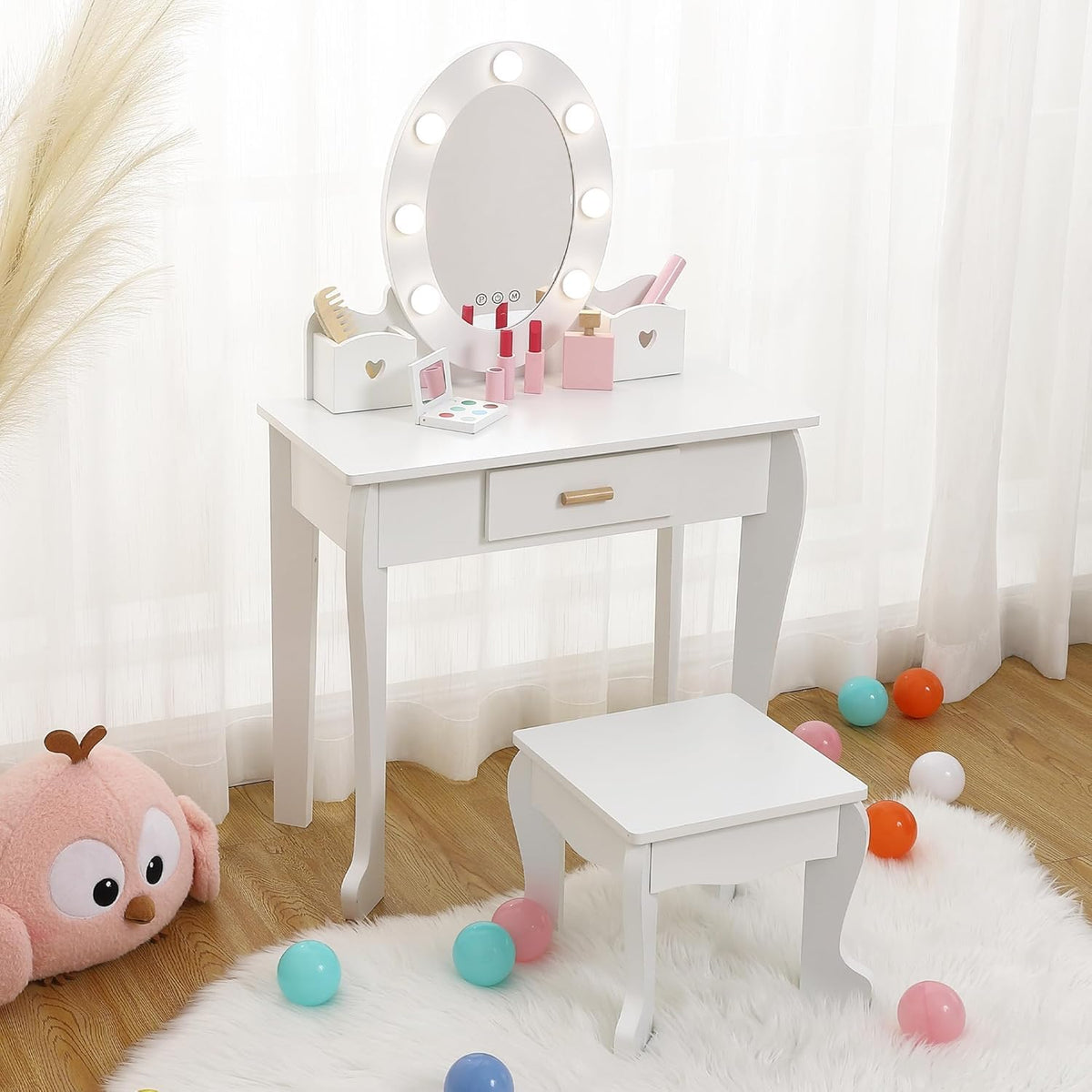 Vanity Table Set with Lighted Mirror and Stool F170