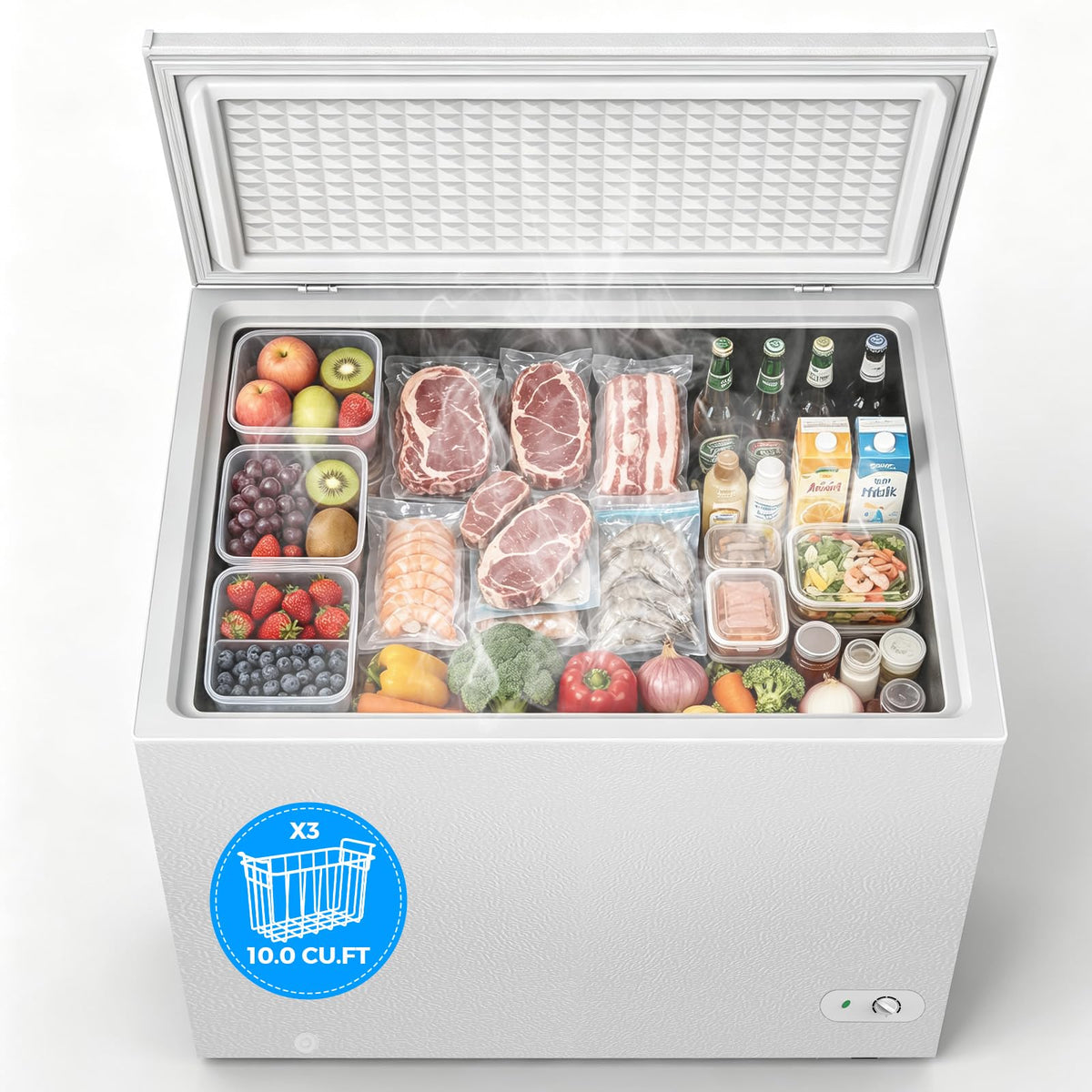 10.0 Cubic Feet White Chest Freezer with 3 Removable Baskets S9080
