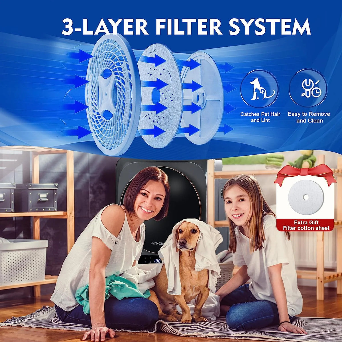 Portable Electric Clothes Dryer 8.8 Lbs 850W Blue T212678