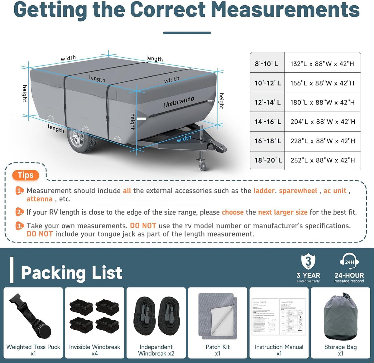 16'-18' 7 Layers Waterproof Polypropylene Pop Up Folding Camper Cover F271