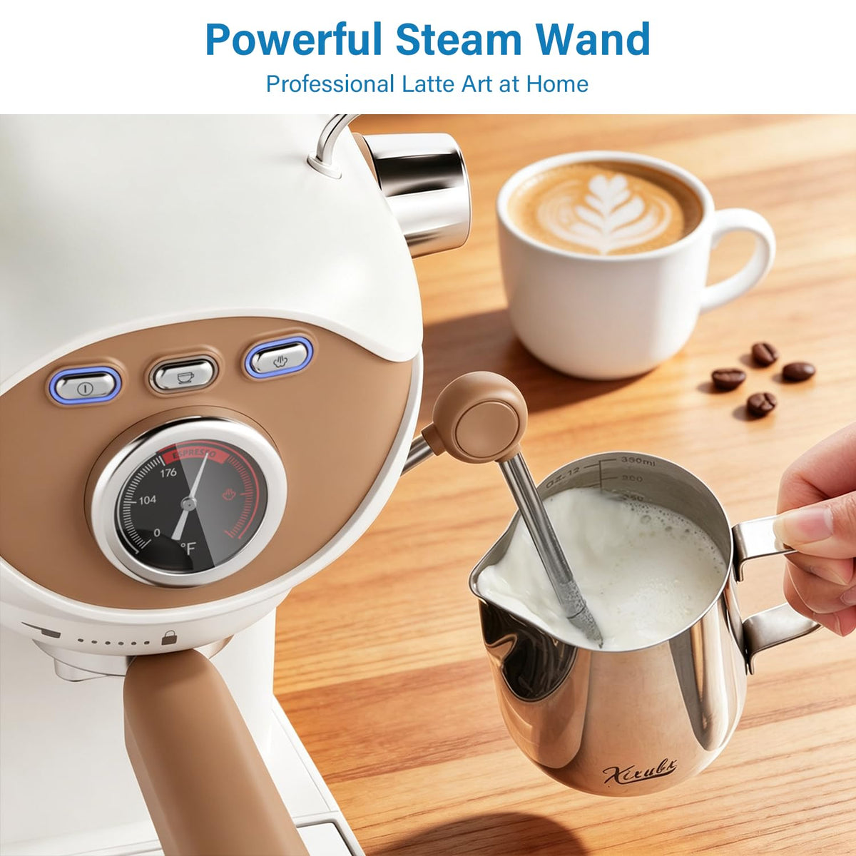 White Compact Espresso Machine with Milk Frother J625303