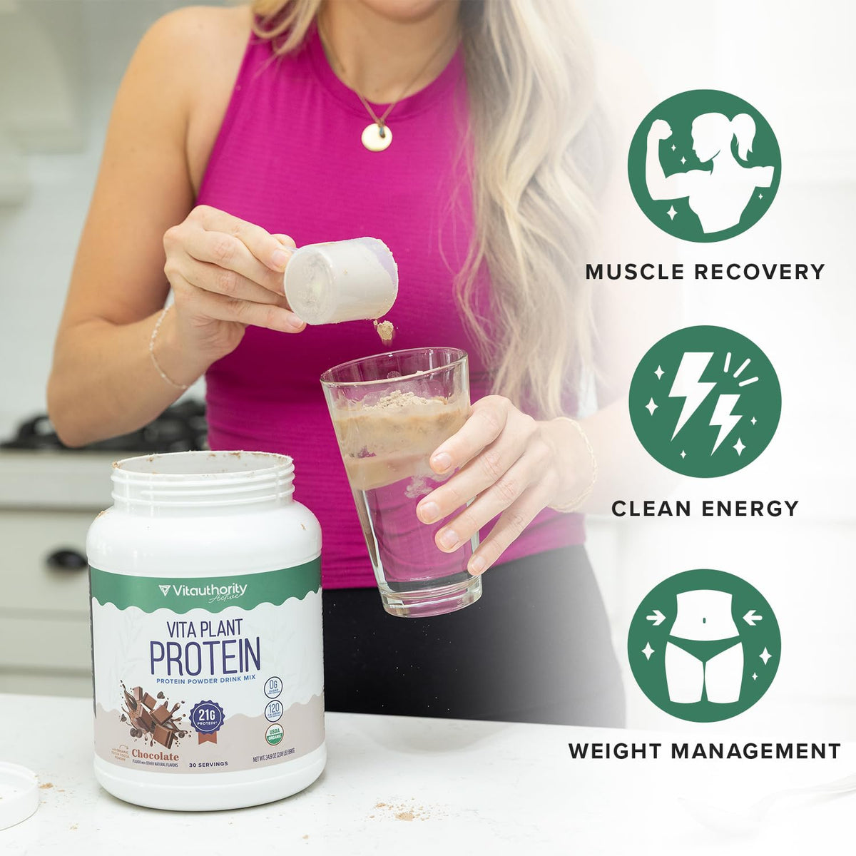 Plant Based Vegan Protein Powder with BCAAs & MCTs, Vanilla, 30 Servings O45474
