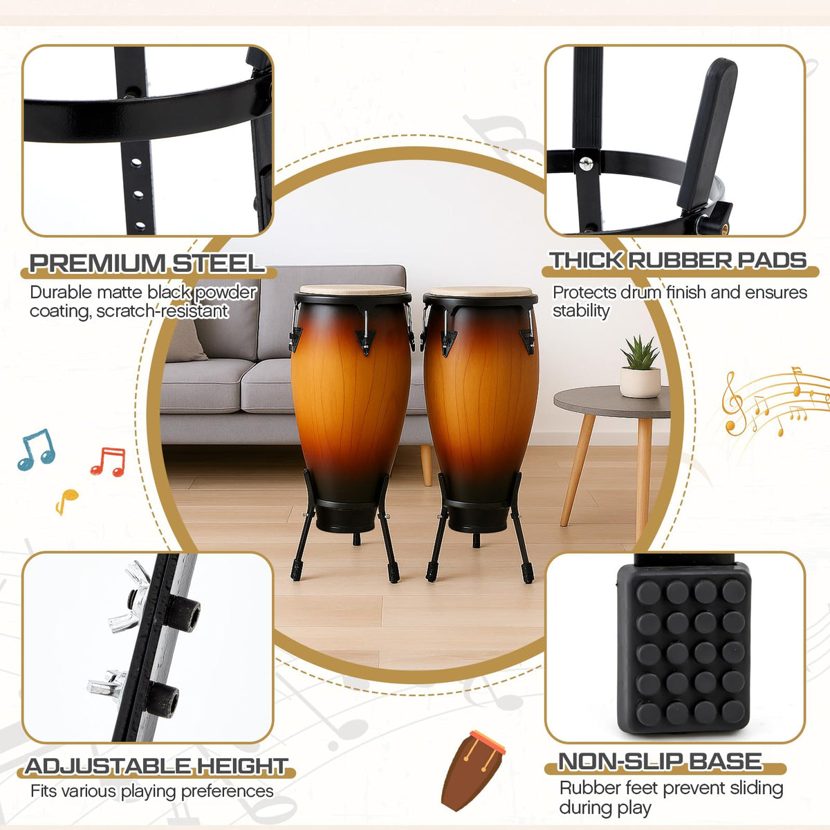 2 Pcs Black Adjustable Conga Drum Stand X945