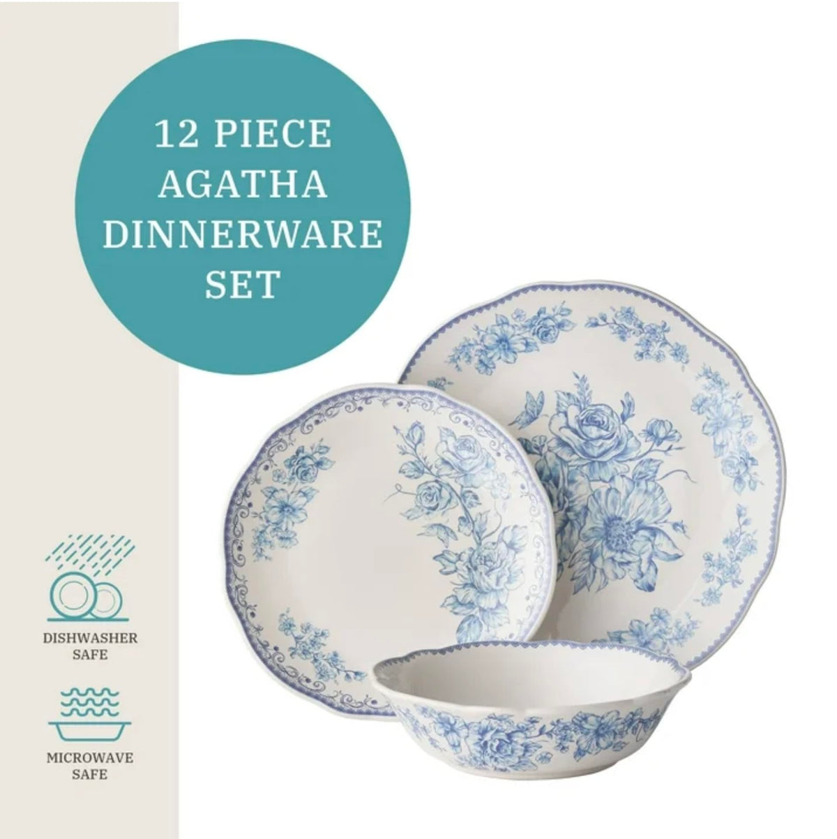Blue 12-Piece Stoneware Dinnerware Set C354376