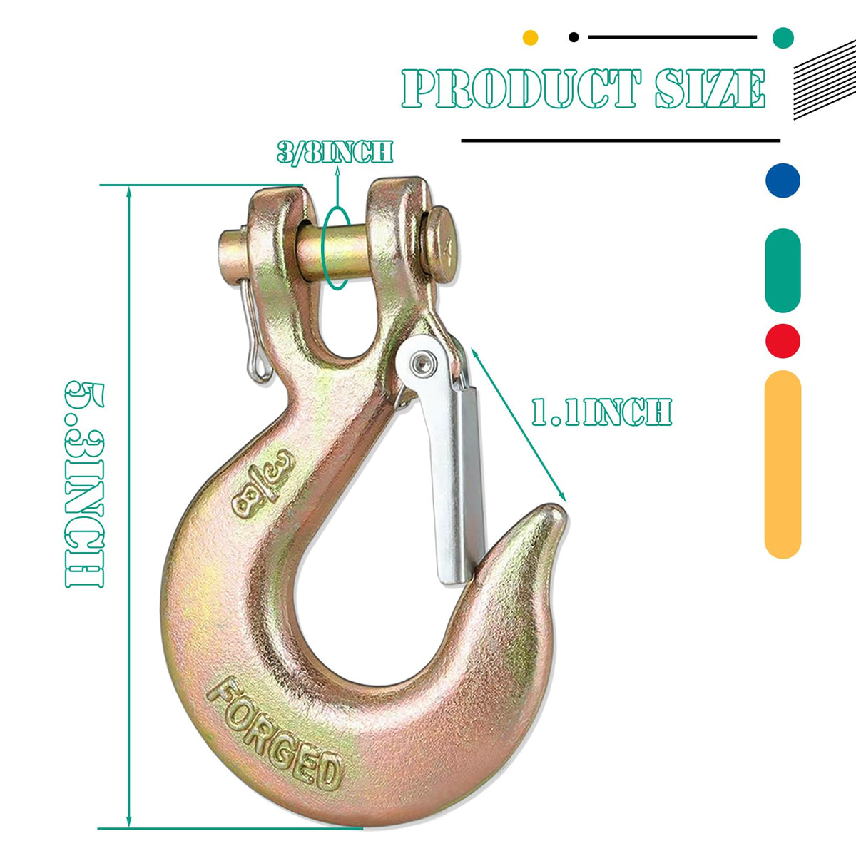 3/8" Clevis Slip Hooks with Safety Latch, 4PCS Heavy Duty C280