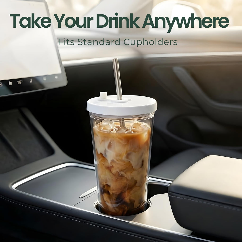 24 oz BPA-Free Double-Wall Insulated Plastic Tumbler with Lid and Straw H526