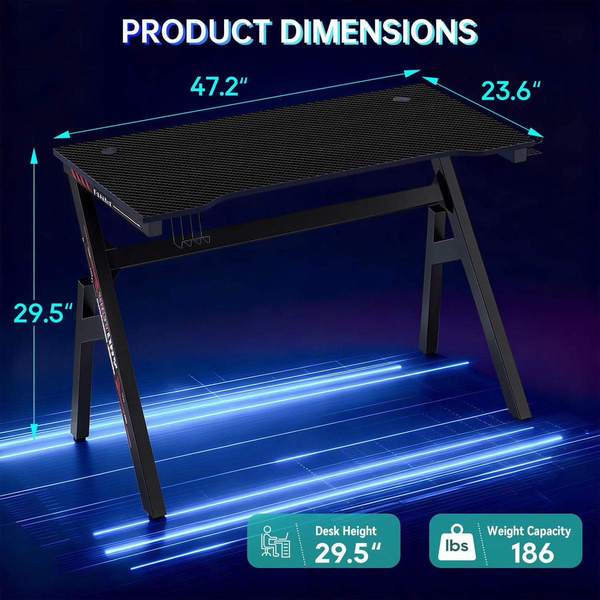 47" Black & Red Carbon Fiber Textured Gaming Desk with Cup Holder Q417