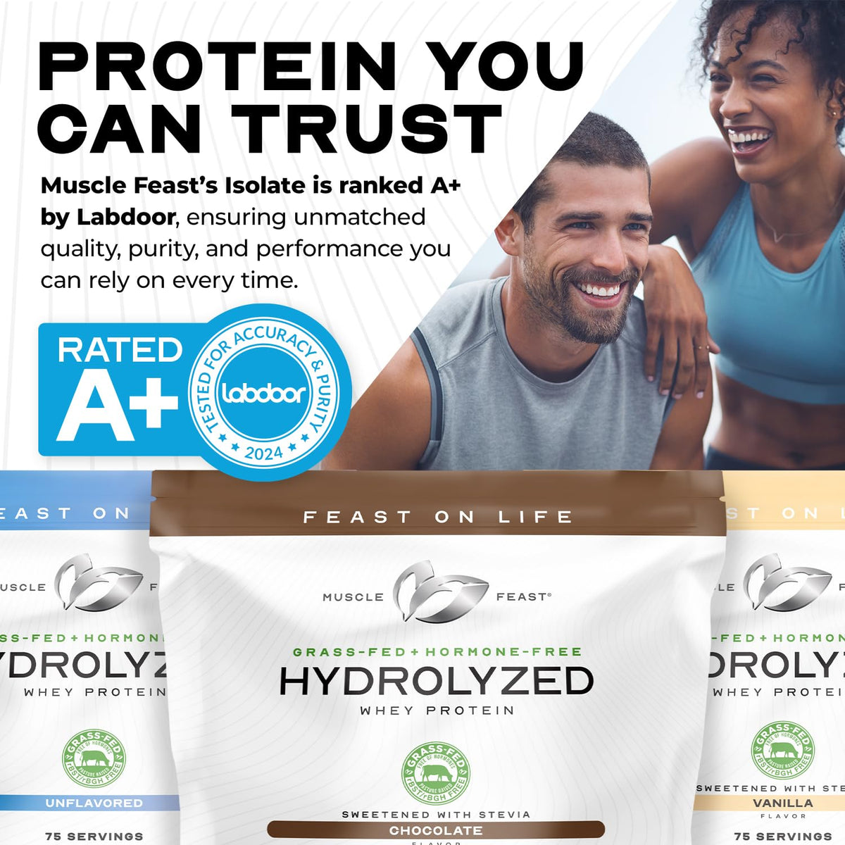 Grass Fed Hydrolyzed Whey Protein Powder, Chocolate (5lb) F339