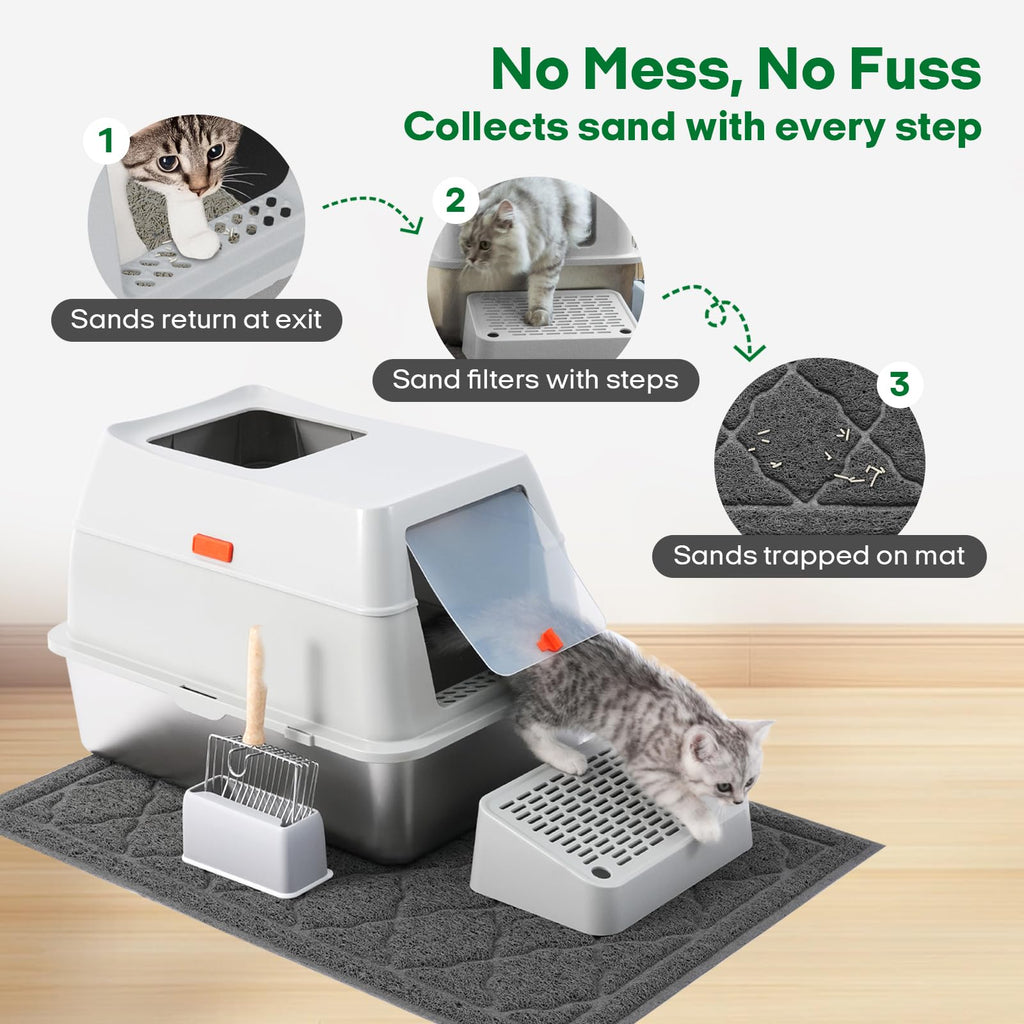 Stainless Steel Extra Large Top Entry Cat Litter Box Set D39661