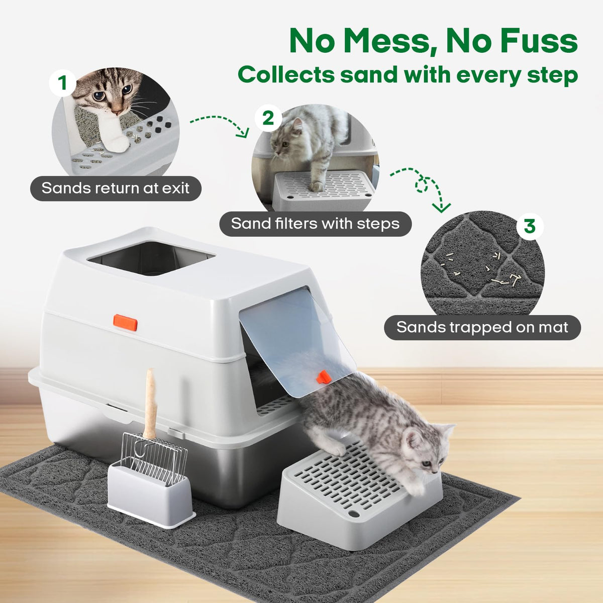 Stainless Steel Extra Large Top Entry Cat Litter Box Set D39661