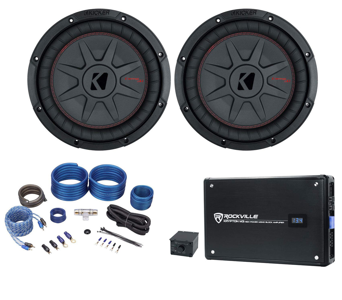 10in 1600W Slim Shallow Car Subwoofers with Mono Amplifier and Wire Kit J180