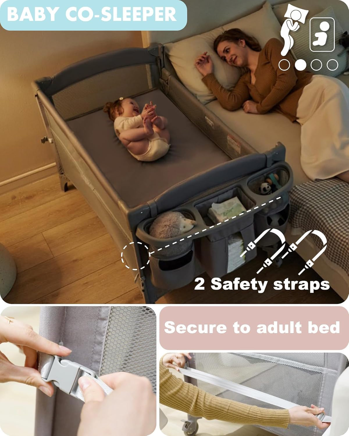 4-in-1 Baby Bassinet, Bedside Sleeper, Playard, Changing Table M7410