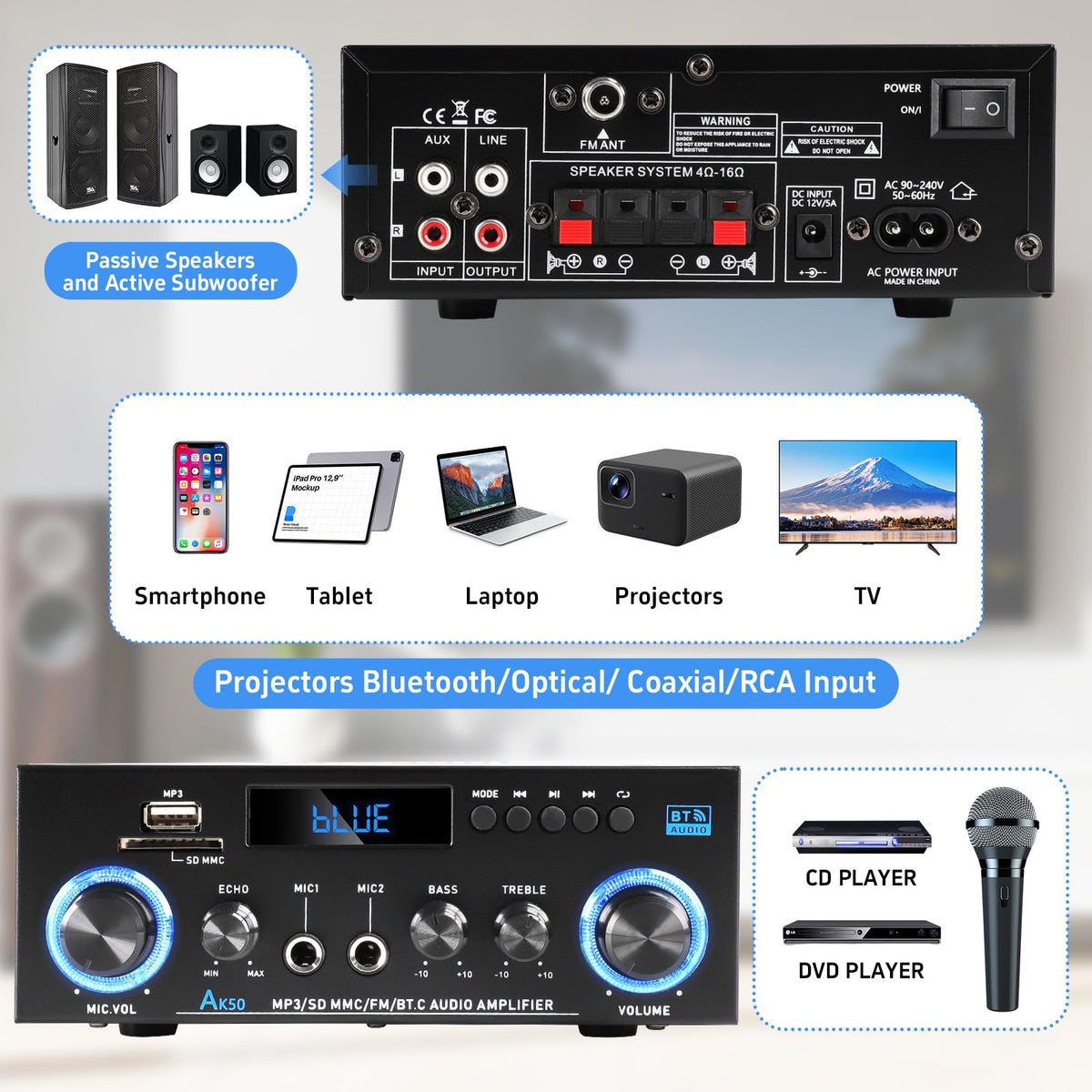 Bluetooth 5.0 2 Channel 400W Stereo Amplifier D57774