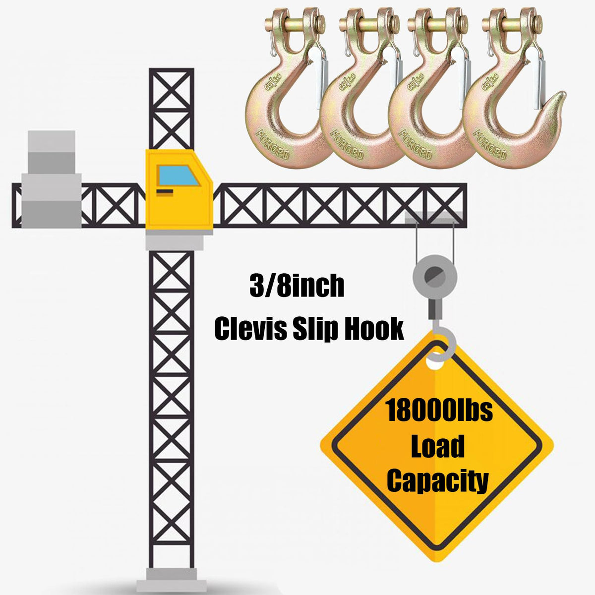 3/8" Clevis Slip Hooks with Safety Latch, 4PCS Heavy Duty C280