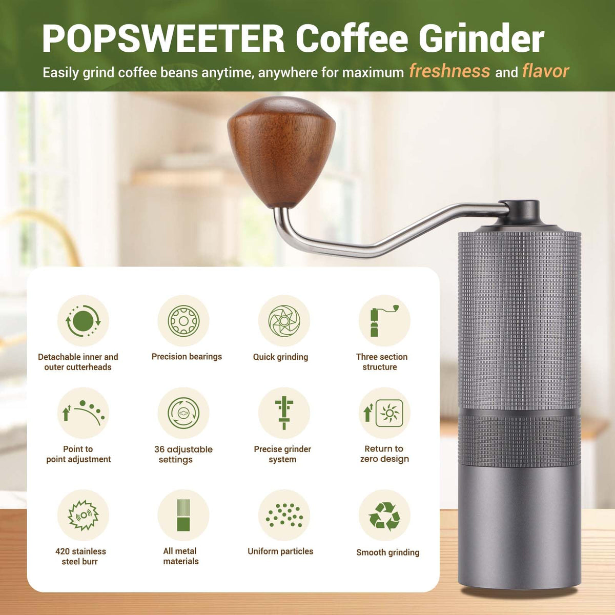 Manual Coffee Grinder with Stainless Steel Burrs A434