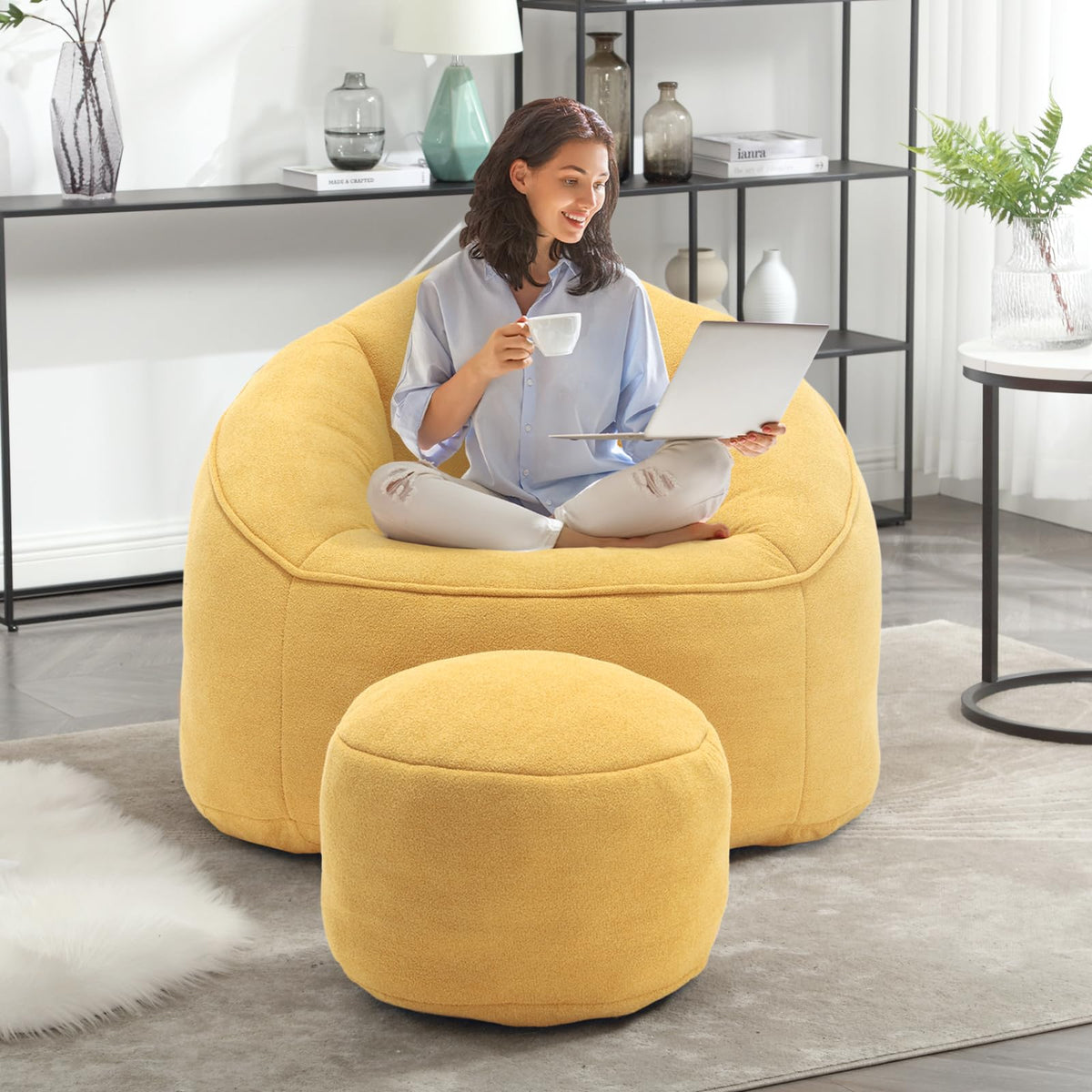 Upholstered Bean Bag Sofa Chair with Ottoman V606141