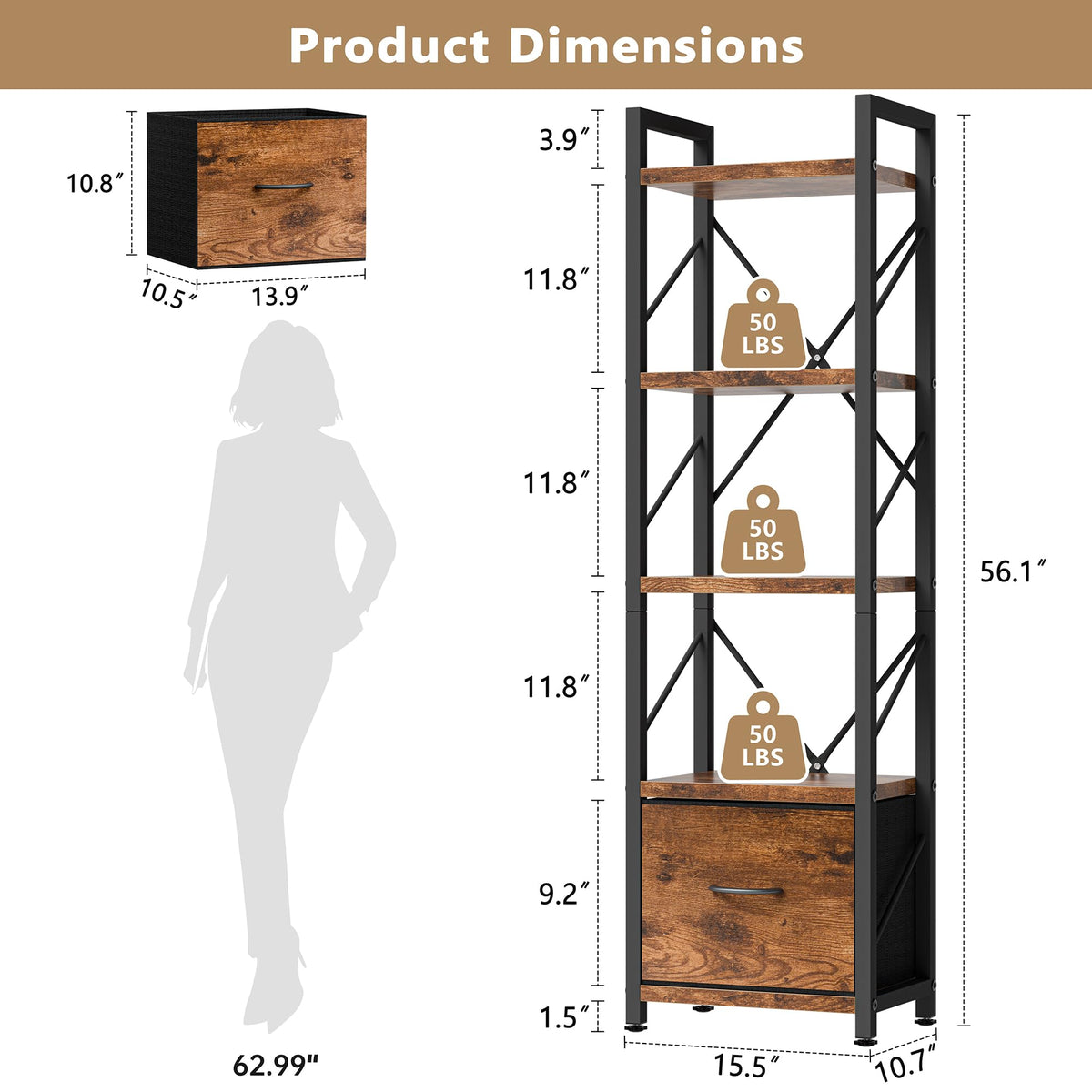 5 Tier Bookshelf with Drawer I5717