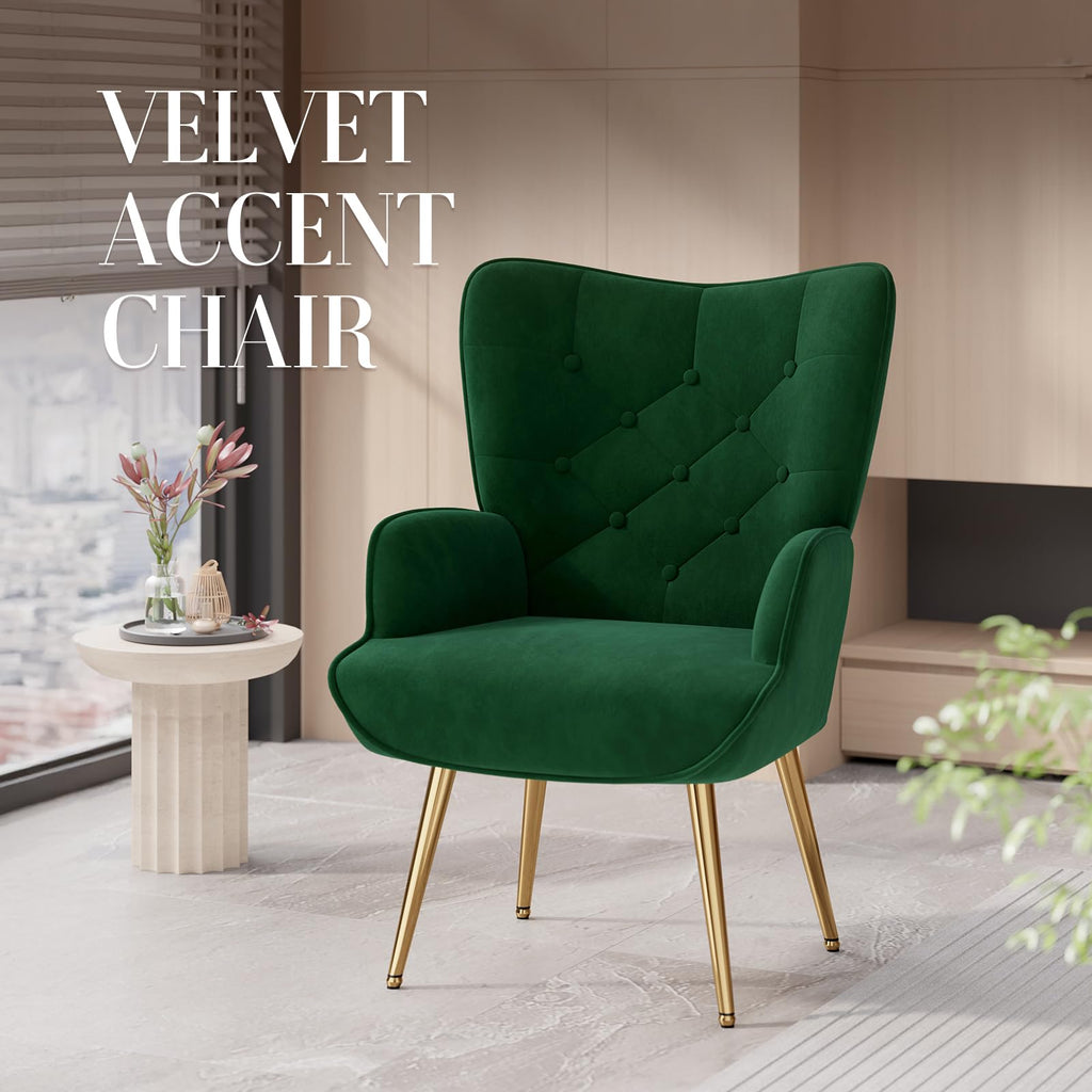 Velvet Upholstered Accent Chair Set of 2 with Metal Legs K8026