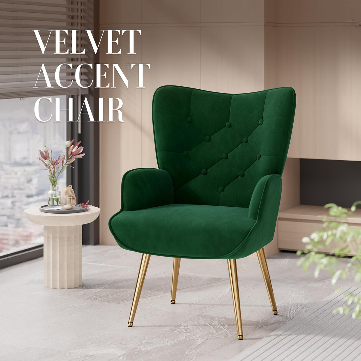 Velvet Upholstered Accent Chair Set of 2 with Metal Legs K8026
