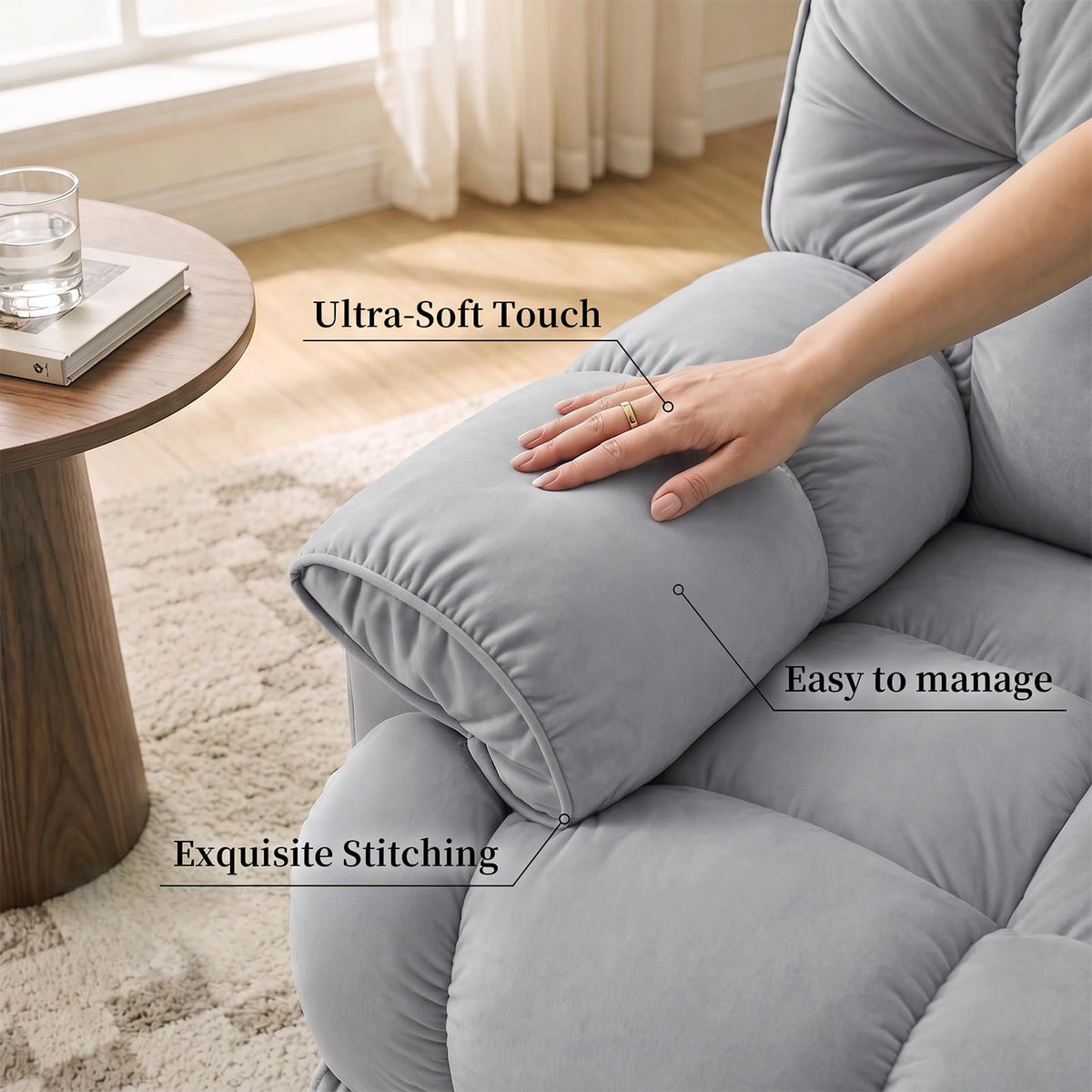 Velvet Swivel Recliner Accent Chair with Detachable Side Phone Holder I6509