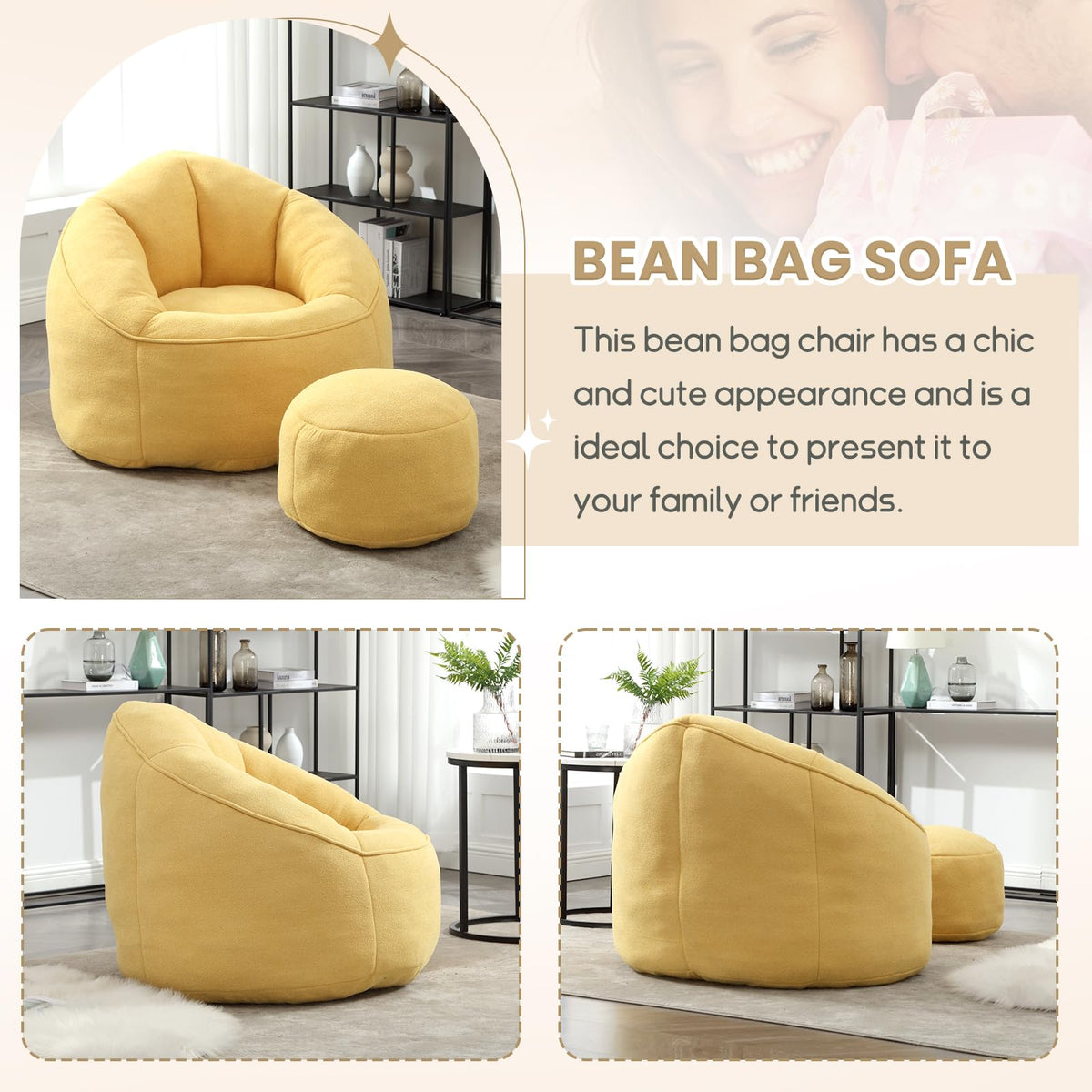 Upholstered Bean Bag Sofa Chair with Ottoman V606141