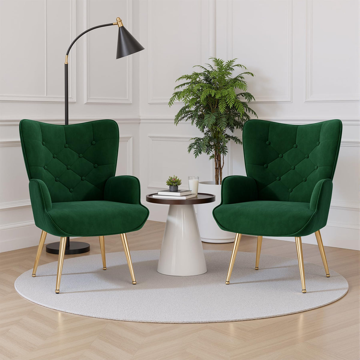 Velvet Upholstered Accent Chair Set of 2 with Metal Legs K8026