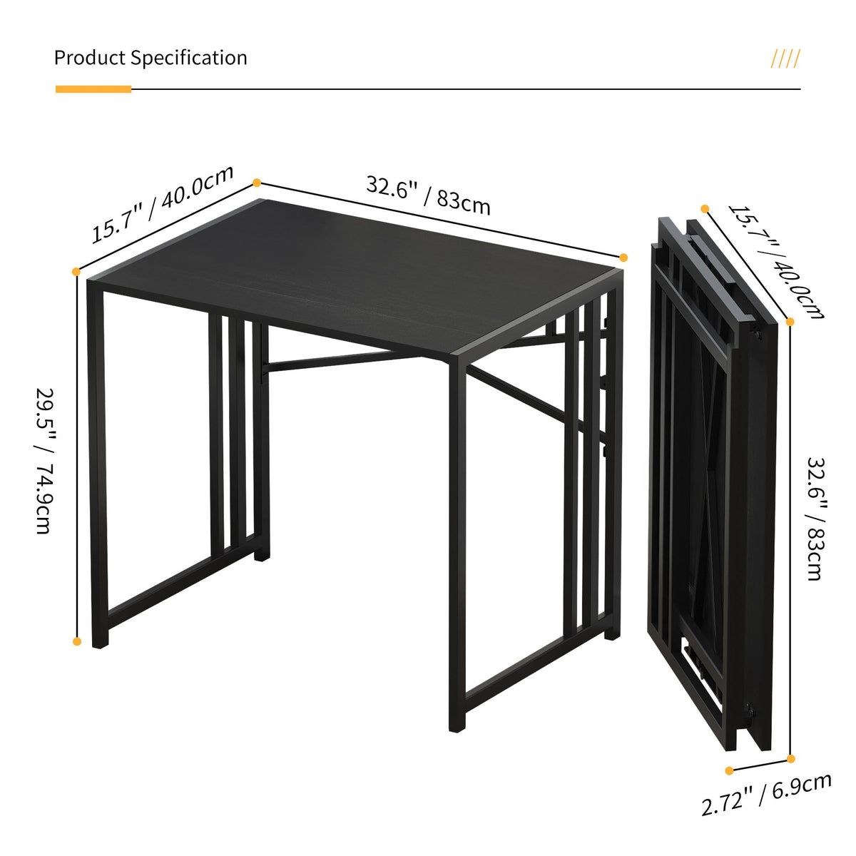 Folding Computer Desk 32 inch Black J16307