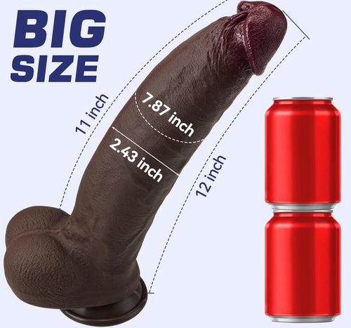 12 Inch Black Realistic Dildo with Suction Cup E3580