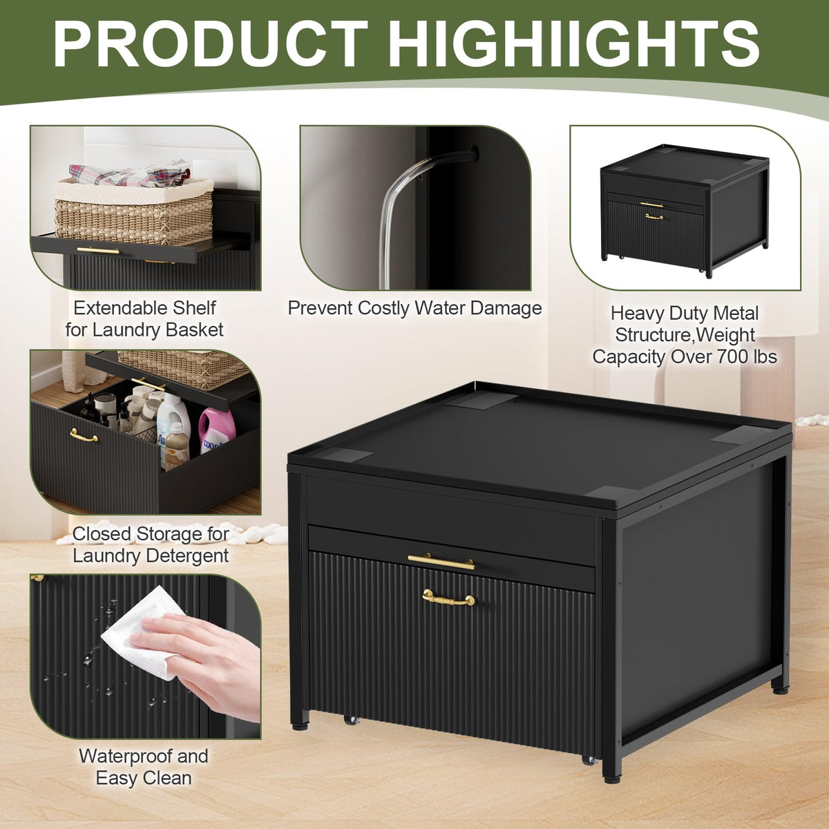 Black 2 Pack Washer Dryer Pedestals with Drawer Z139645