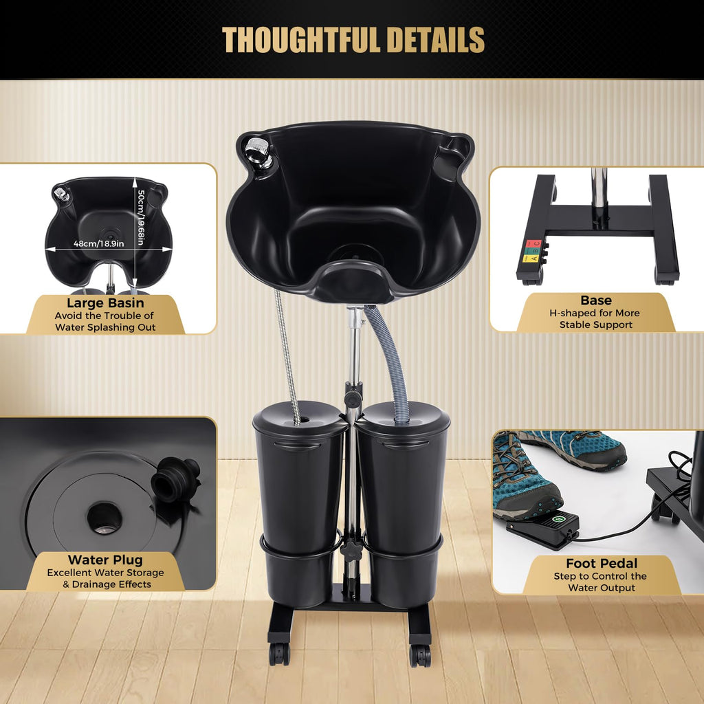 Portable Shampoo Basin with 2 Water Buckets & Electric Pump Q58958