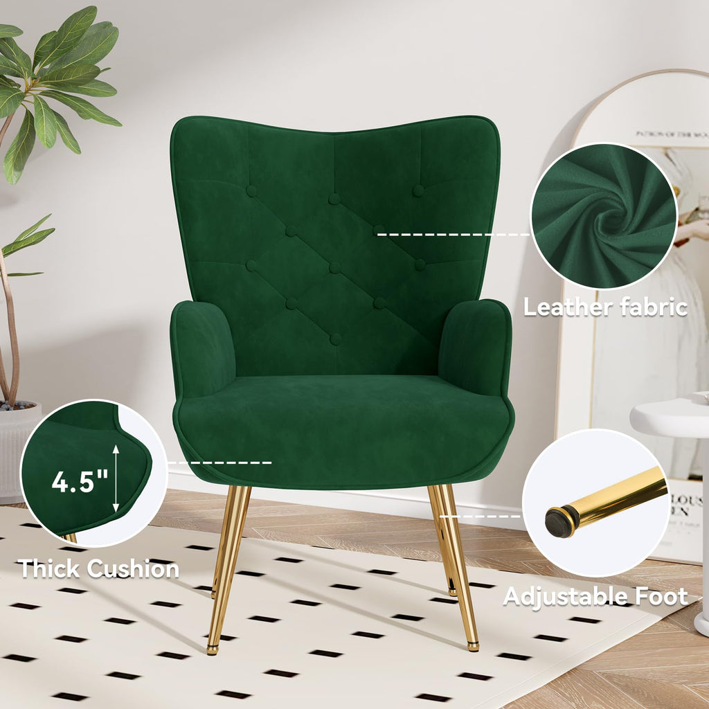 Velvet Upholstered Accent Chair Set of 2 with Metal Legs K8026