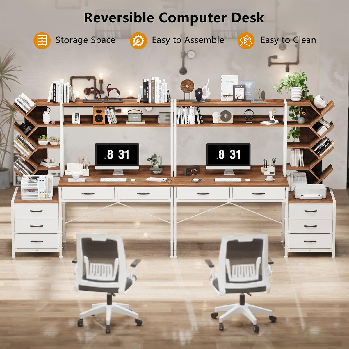 52" Computer Desk with Bookshelf, 5 Drawers & Hutch J8726